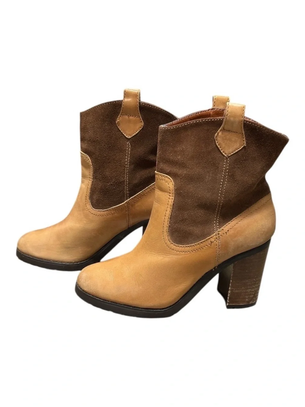 Y2K Lauren Ralph Lauren Women's Tan Suede Mix Western Ankle Boots Size 7B